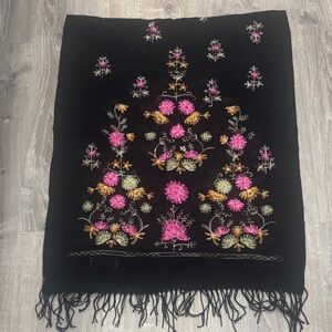 Cashmere Pashmina Black Shawl with Floral Embroidery